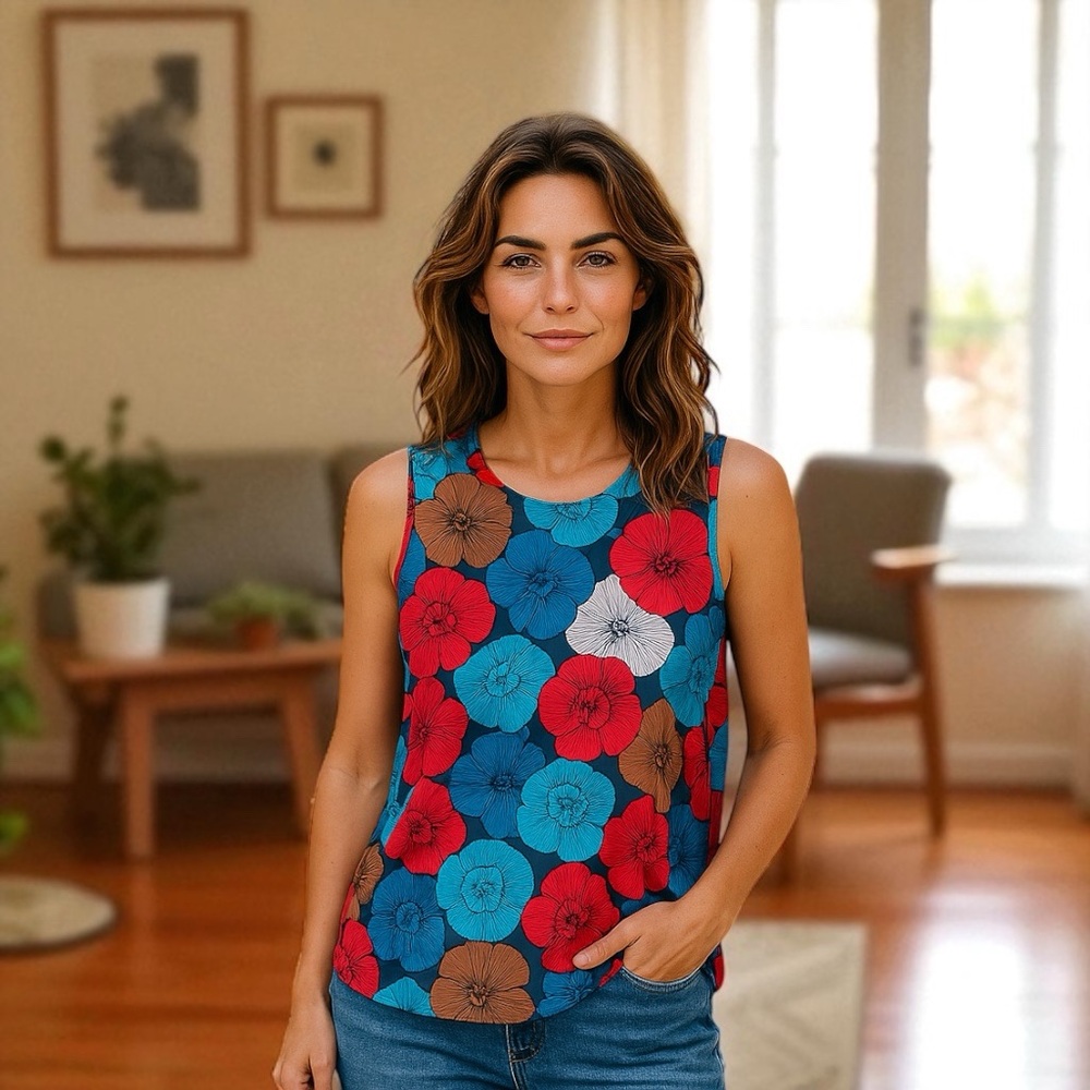 🧵Renee C Floral Sleeveless Top - Blue, Red, Brown
